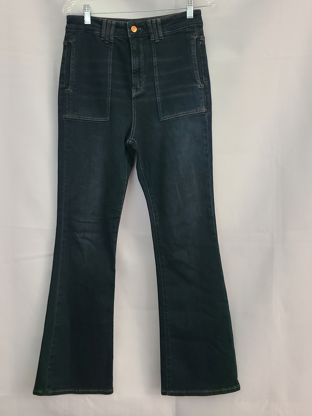 Pilcro Sz 29 Dark Wash The Icon High Rise Patch Pockets Boho Flare Jeans